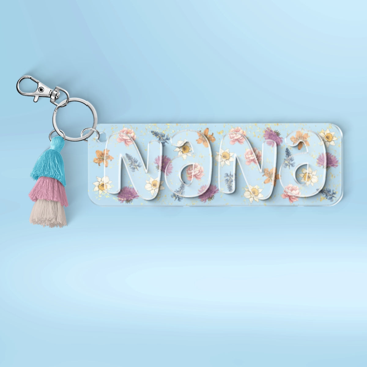 Grandma Mom Birth Month Flowers Personalized 2-Layer Acrylic Keychain