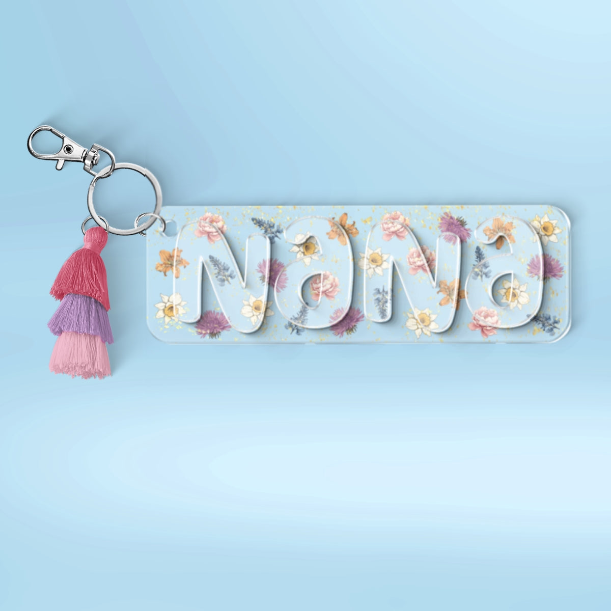 Grandma Mom Birth Month Flowers Personalized 2-Layer Acrylic Keychain