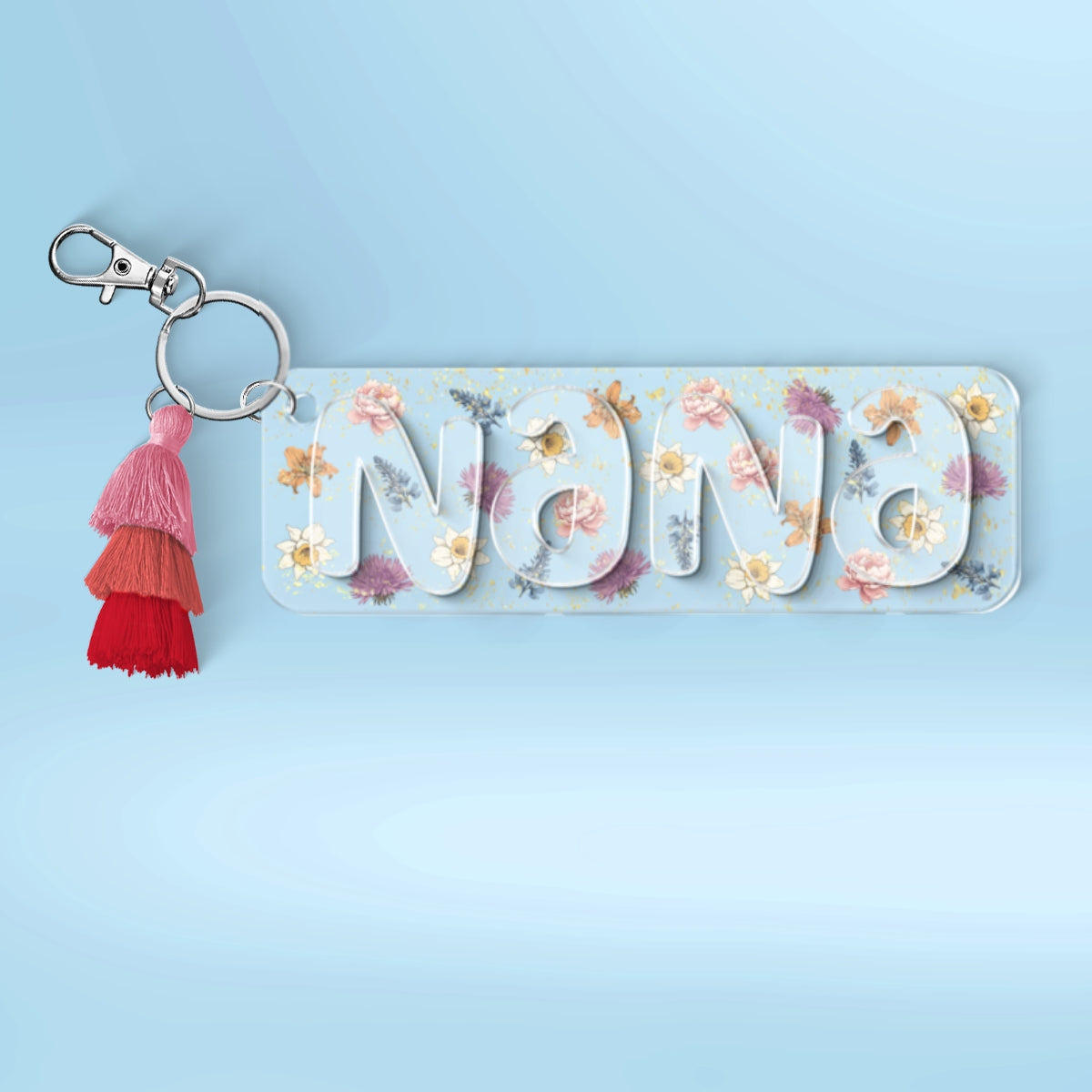 Grandma Mom Birth Month Flowers Personalized 2-Layer Acrylic Keychain