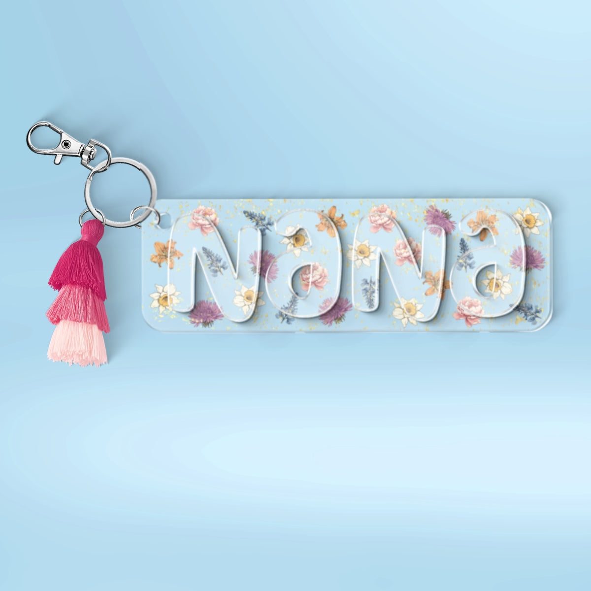 Grandma Mom Birth Month Flowers Personalized 2-Layer Acrylic Keychain