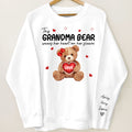 Grandma Mom Auntie Bear Wears Her Heart On Her Sleeve Personalized Sleeve Printed Sweatshirt