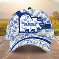 Grandma Mom Blue Heart Floral Chinoiserie Patterned Personalized Cap, Mother's Day gift for Mom, Grandma