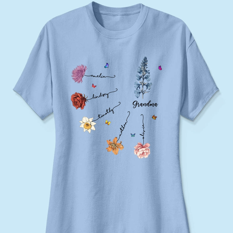 Grandma Mom Birth Flowers Personalized Shirt, Gift for Moms, for Grandmas
