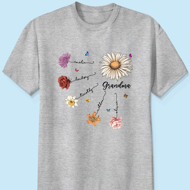 Grandma Mom Birth Flowers Personalized Shirt, Gift for Moms, for Grandmas