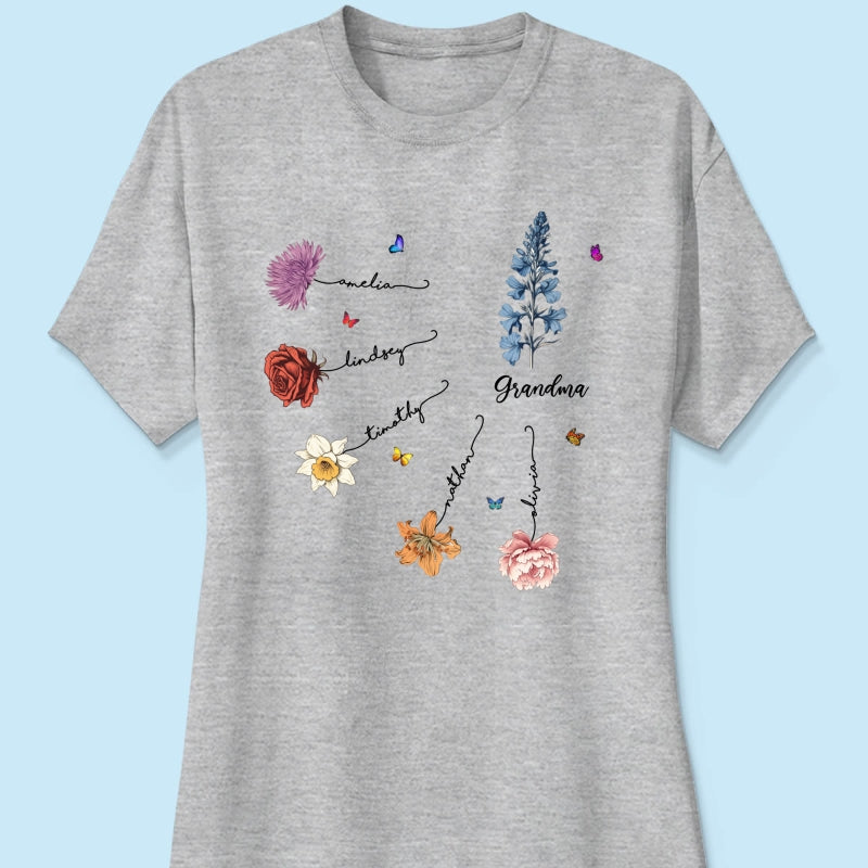 Grandma Mom Birth Flowers Personalized Shirt, Gift for Moms, for Grandmas