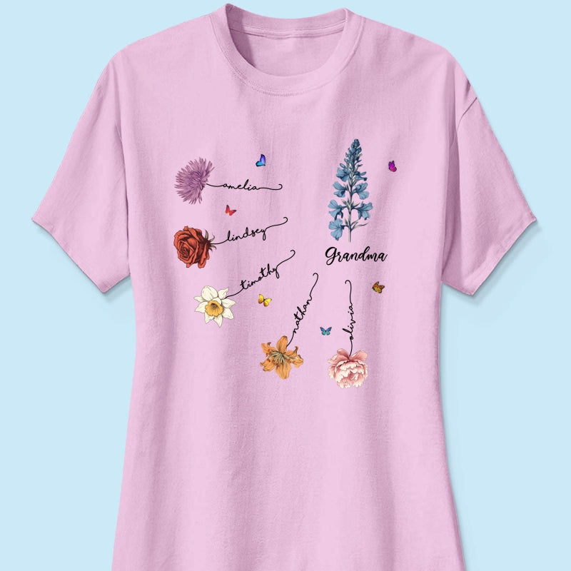 Grandma Mom Birth Flowers Personalized Shirt, Gift for Moms, for Grandmas