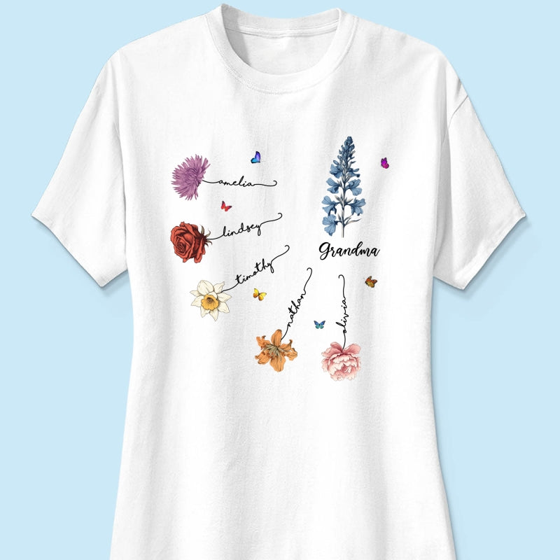 Grandma Mom Birth Flowers Personalized Shirt, Gift for Moms, for Grandmas