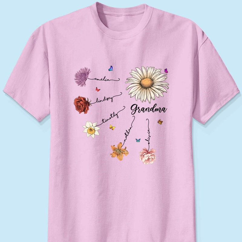 Grandma Mom Birth Flowers Personalized Shirt, Gift for Moms, for Grandmas