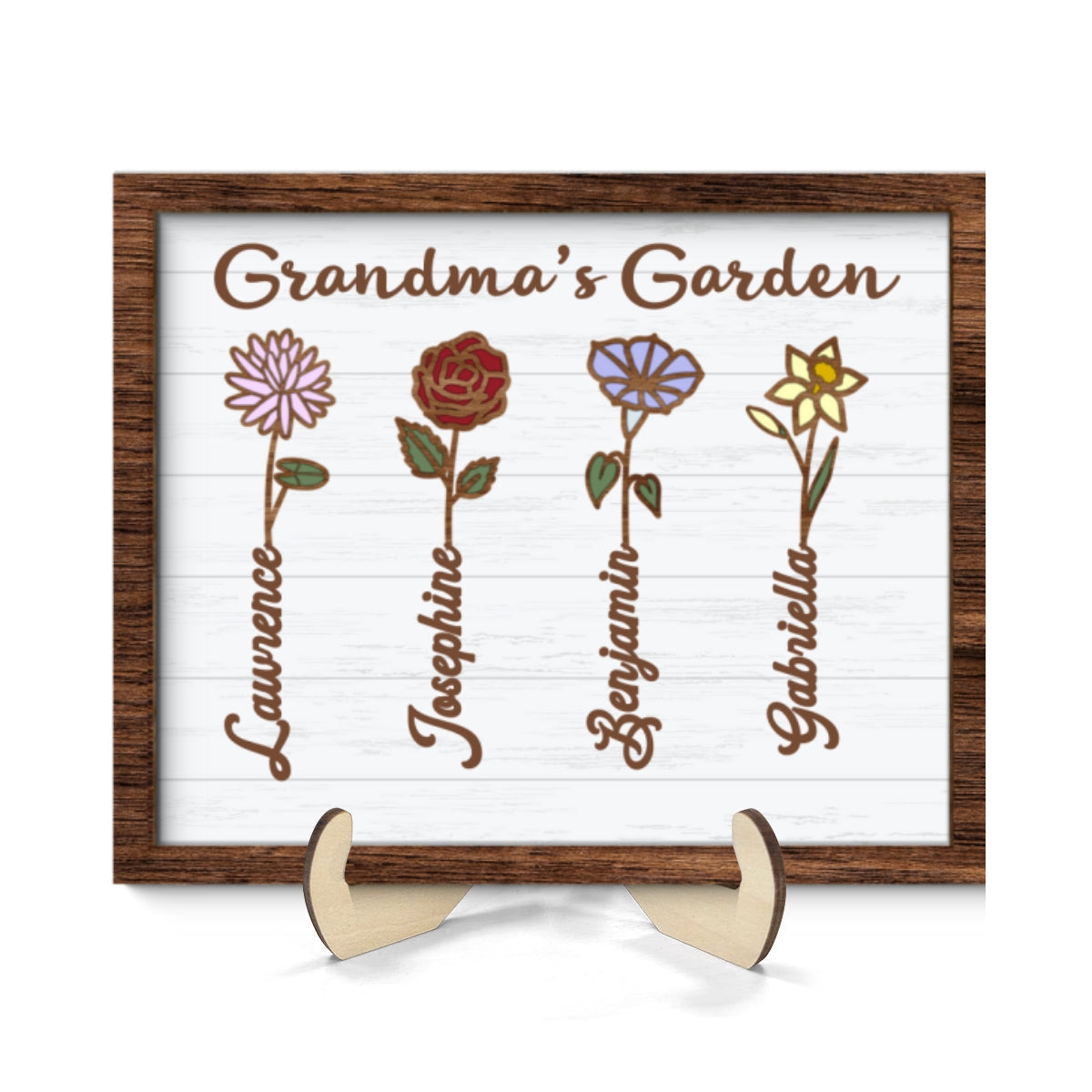 Grandma Mom Birth Month Flowers Love Grows Here Personalized 2-layer Wooden Plaque