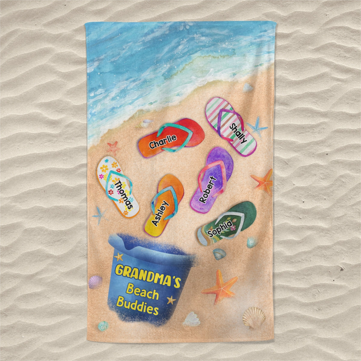 Grandma Mom Beach Buddies Summer Flip Flops Personalized Beach Towel